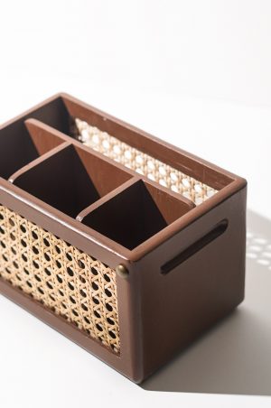 Rattan Table Oraganiser - Brown, 8.3″ (L) x 5″ (B) x 4.6″ (H)